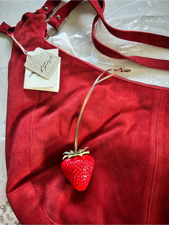 Free People Handbags - 🍓NWT Free People Suede Roma Tote in Garnet With Included Strawberry Bag Charm